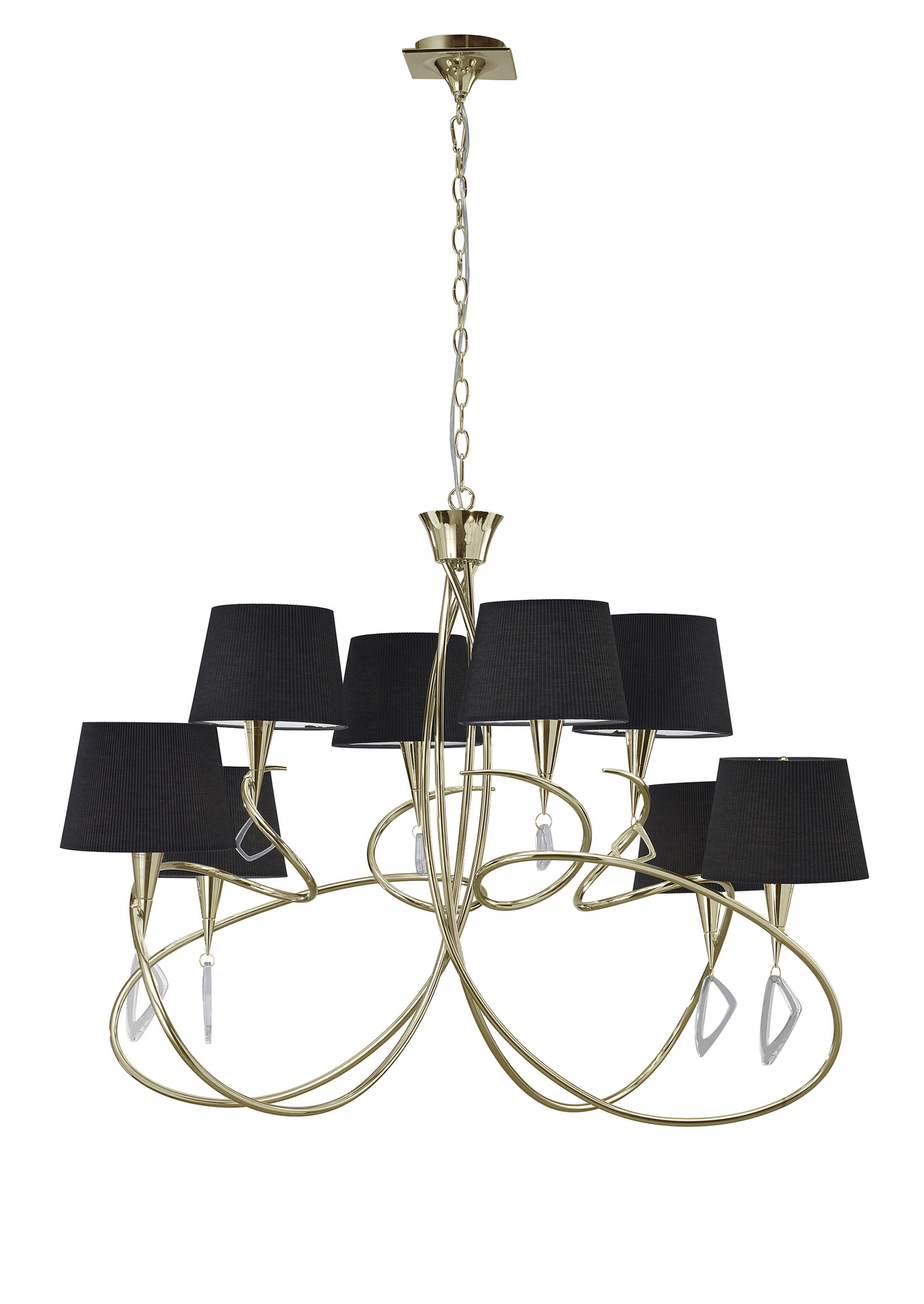 M1654FG/BS  ## Mara Pendant 2 Tier 8 Light E14, French Gold With Black Shades
